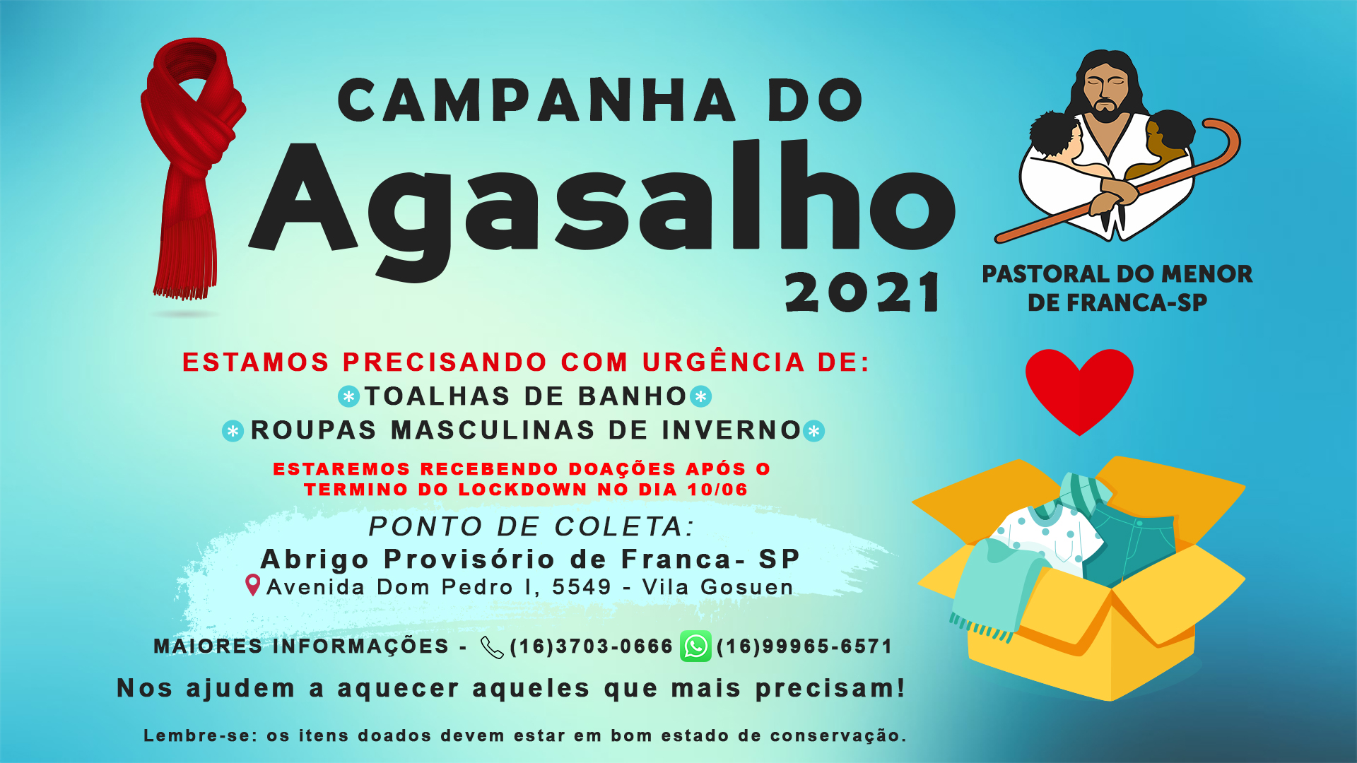 Pastoral do Menor de Franca-SP inicia campanha para arrrecadar agasalhos